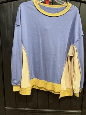Light Blue and Yellow Pullover Sweatshirt